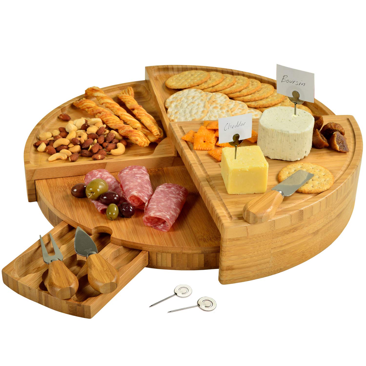 Picnic at Ascot Delux Custom Engraved Bamboo Cheese/Charcuterie Cutting Board - Patented Design - Quality Assured - WoodArtSupply