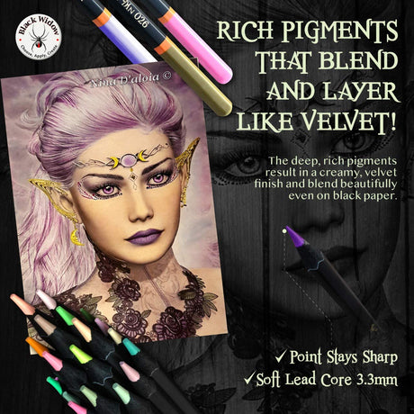 Black Widow Monarch Colored Pencils For Adult Coloring - 48 Coloring Pencils With Smooth Pigments - Best Color Pencil Set For Adult Coloring Books Black Widow