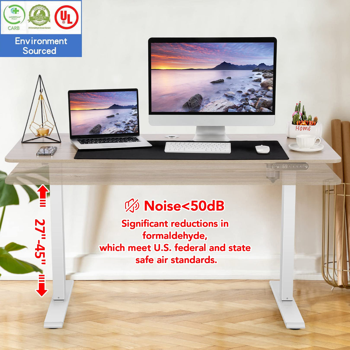 farexon Electric Standing Desk Adjustable Height, 48 x 24 inch Sit Stand Desk with Metal Metal Hook, 4 Memory Heights, 27''-45'' Lifting Range Stand farexon