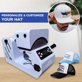 POVOKICI 2 in 1 Automatic Hat Heat Press Machine for Caps with 2pcs Interchangeable Platens, Blue Easy Cap Press Machine for Hats and HTV Iron On and POVOKICI