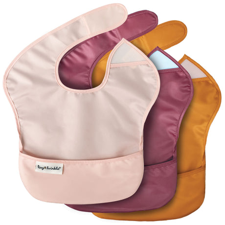 Tiny Twinkle Mess-Proof Baby Bib - Waterproof Bib for Baby Girl - Machine Washable - Adjustable Closure - PVC BPA & Phthalate Free - Great for Travel Tiny Twinkle