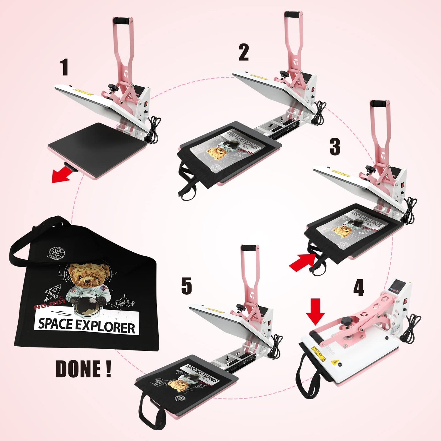 BetterSub Heat Press 15x15 inch Digital Heat Press Machine, Slide Out Industrial Quality T-Shirt Heat Transfer Machine Pink BetterSub