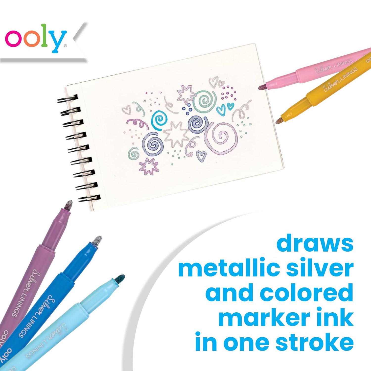 Ooly Silver Markers Colorful Outlines [Set of 6], All Markers are Silv ...