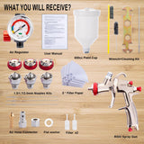 LVLP Spray Gun R500 with 1.3/1.5/1.7/2.0mm Nozzles,Air Regulator and 5 pcs Paint Filters,Automotive Air Paint Sprayer Gun for Painting Car,Furniture DAXINYANG