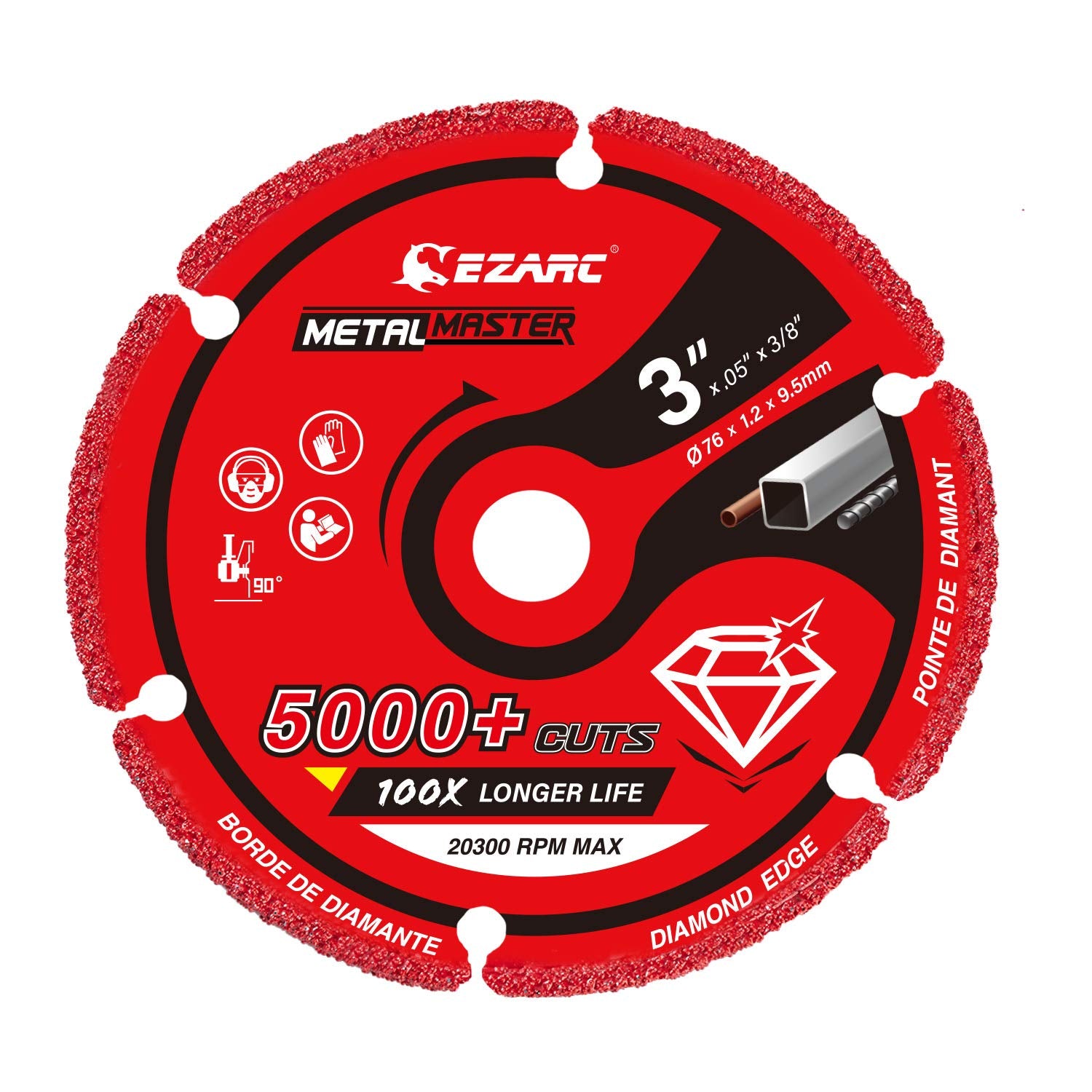 EZARC Diamond Cutting Wheel 3 x 3/8 Inch for Metal, Cut Off Wheel with 5000+ Cuts on Rebar, Steel, Iron and INOX EZARC