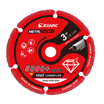 EZARC Diamond Cutting Wheel 3 x 3/8 Inch for Metal, Cut Off Wheel with 5000+ Cuts on Rebar, Steel, Iron and INOX - WoodArtSupply