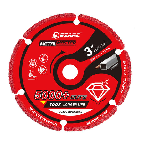 EZARC Diamond Cutting Wheel 3 x 3/8 Inch for Metal, Cut Off Wheel with 5000+ Cuts on Rebar, Steel, Iron and INOX EZARC