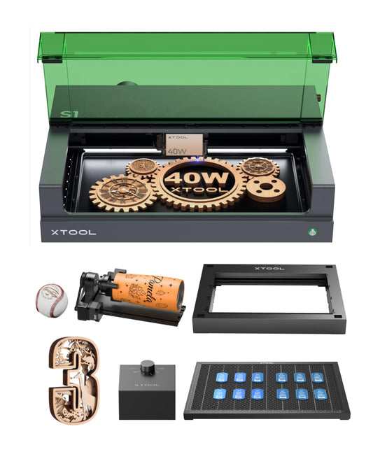 xTool S1 All-in-one Enclosed Laser Cutter and Engraver Machine with Rotary for Tumblers, 40W Laser Power, 419*319mm 600mm/s Batch Process, Laser - WoodArtSupply