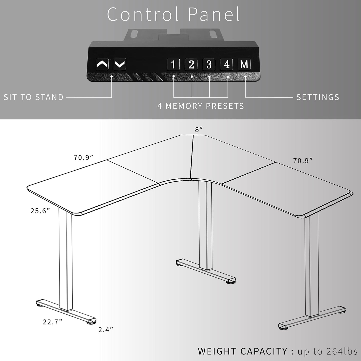 VIVO Electric Height Adjustable 71 x 71 inch Curved Corner Stand Up Desk, Black Table Top, Black Frame, Memory Controller, L-Shaped Workstation, E3C