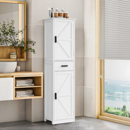 WEENFON Bathroom Storage Cabinet with 2 Doors & 1 Drawer, Tall Bathroom Cabinet with 6 Shelves, for Bathroom, Living Room, Kitchen, White - WoodArtSupply