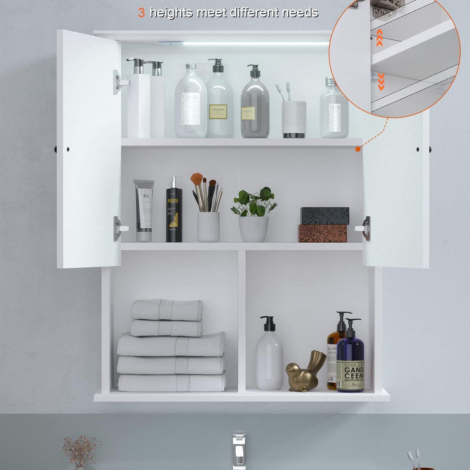 HAIOOU Bathroom Wall Cabinet with Motion Sensor LED Light, Wooden Medicine Cabinet Wall Mounted Cupboard, Over Toilet Storage Cabinet with Buffering HAIOOU