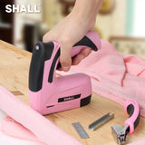 SHALL Pink Electric Staple Gun, 2 in 1 Cordless Upholstery Stapler Nail Gun for Wood, 4V Rechargeable Brad Nailer Kit w/ 2500 Staples Nails, Staple SHALL