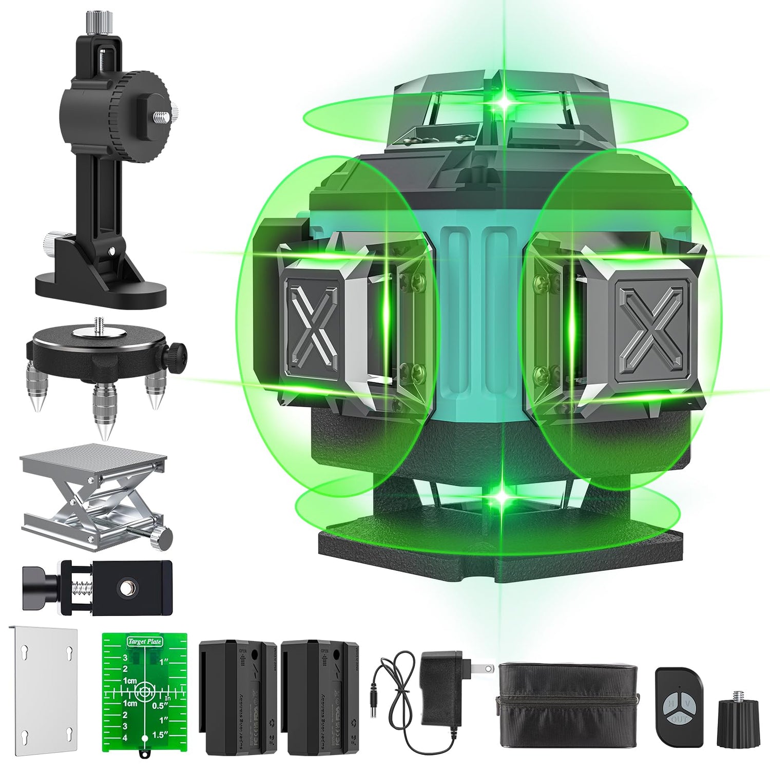 16 Lines Laser Level Self Leveling, 4x360° 4D Green Cross Line Lazer Level Tool with 2 Rechargable Batteries,Two 360° Vertical and Two 360° Catlyn