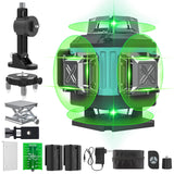16 Lines Laser Level Self Leveling, 4x360° 4D Green Cross Line Lazer Level Tool with 2 Rechargable Batteries,Two 360° Vertical and Two 360° Catlyn