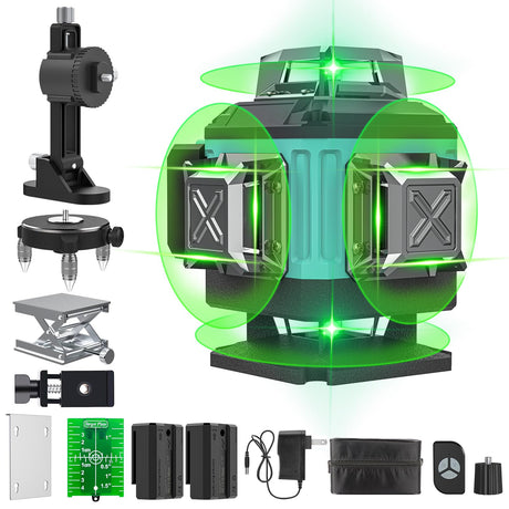 16 Lines Laser Level Self Leveling, 4x360° 4D Green Cross Line Lazer Level Tool with 2 Rechargable Batteries,Two 360° Vertical and Two 360° Catlyn