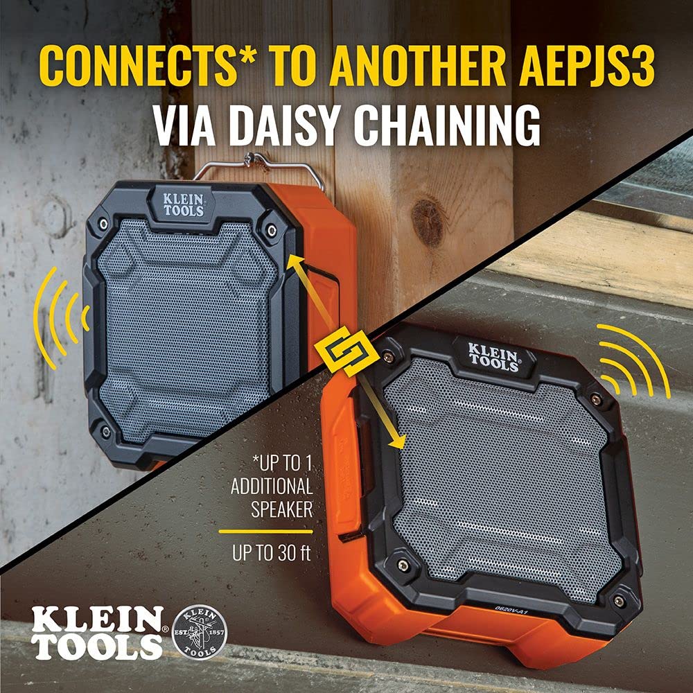 Klein Tools Bluetooth Jobsite Speaker with Magnet and Hook (AEPJS3) and Stainless Steel Tumbler with Flip-top Lid, Insulated 20 oz. Tradesman's Klein Tools
