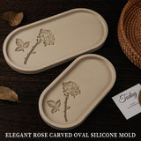 Wehous Oval Tray Molds for Resin Concrete, 2 Size Rose Carved Oval Silicone Mold, Tray Epoxy Resin Casting Mold for Jewelry Holder Bathroom Vanity Wehous