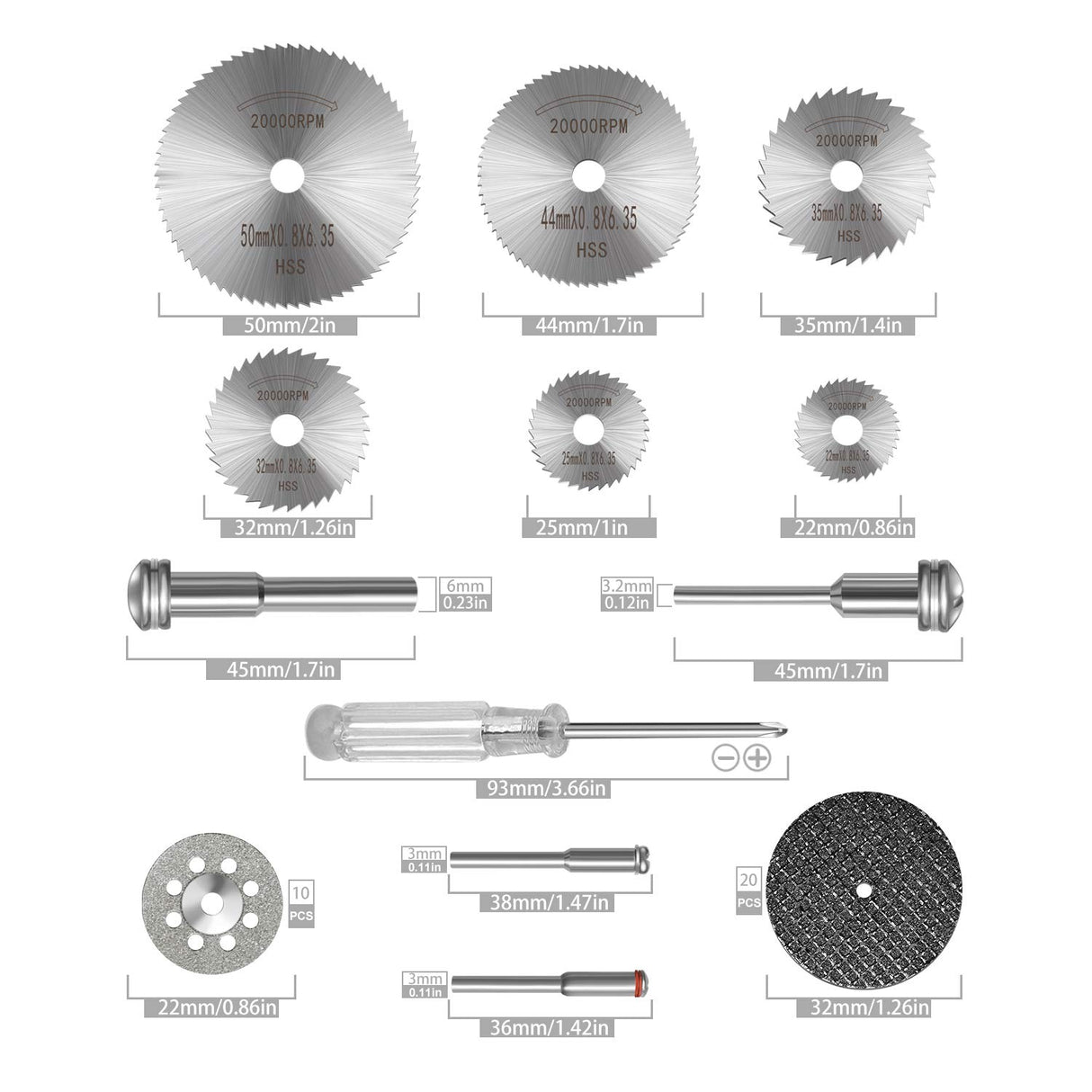 Kuenuilr Cutting Wheel Set Compatible with Plastic 36pcs for Rotary Tool, HSS Circular Saw Blades 6pcs, Resin Cutting Discs 20pcs, 545 Diamond Kuenuilr