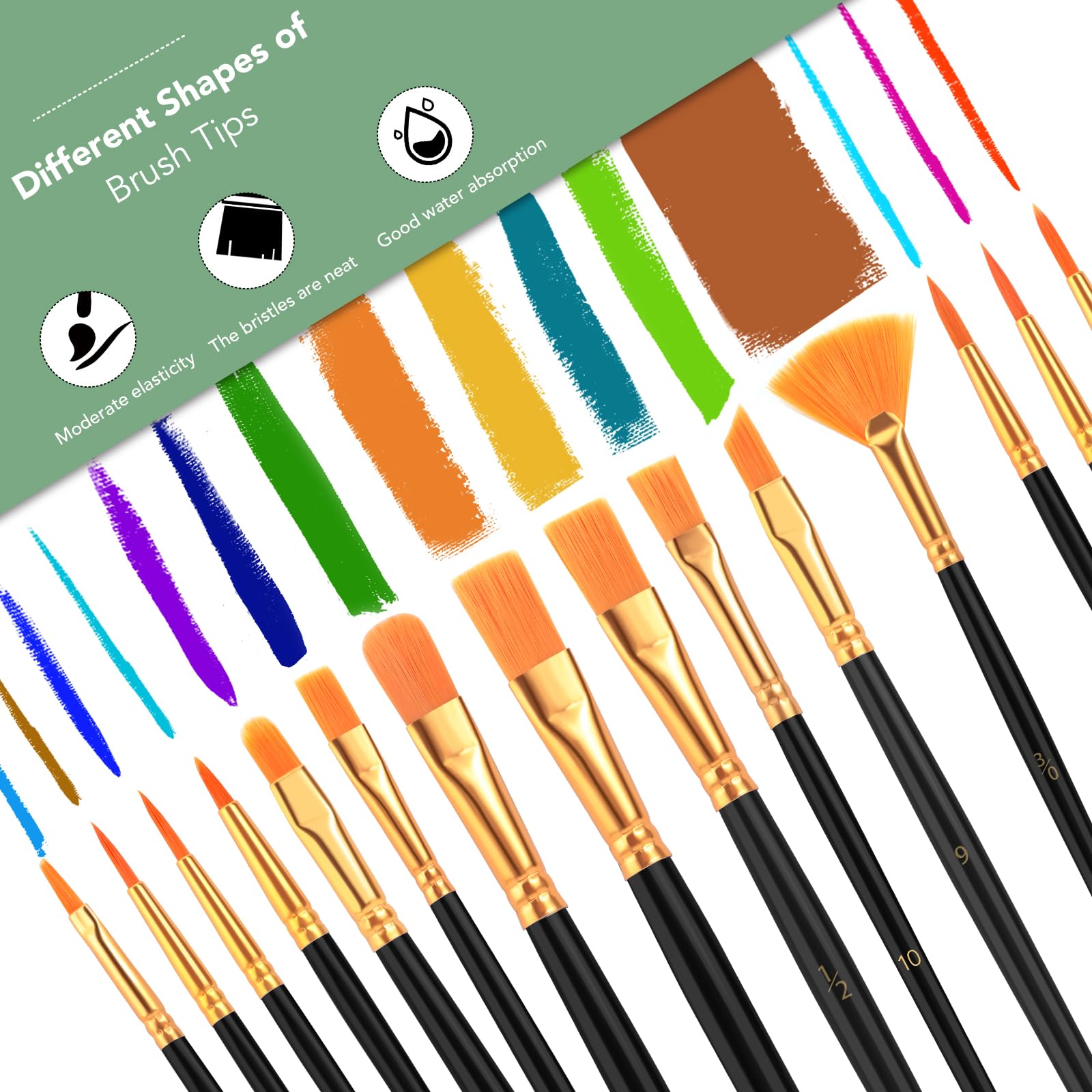  AROIC Acrylic Paint Brushes, 6 Packs/60 pcs Nylon Hair