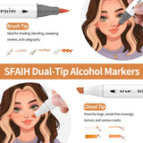 Skin Tone Alcohol Marker Set - 25 Dual-Tipped Brushes for Art, Drawing, and Coloring - Fast-Drying, Blendable Ink Marks on Paper, Plastic, Metal, and SFAIH