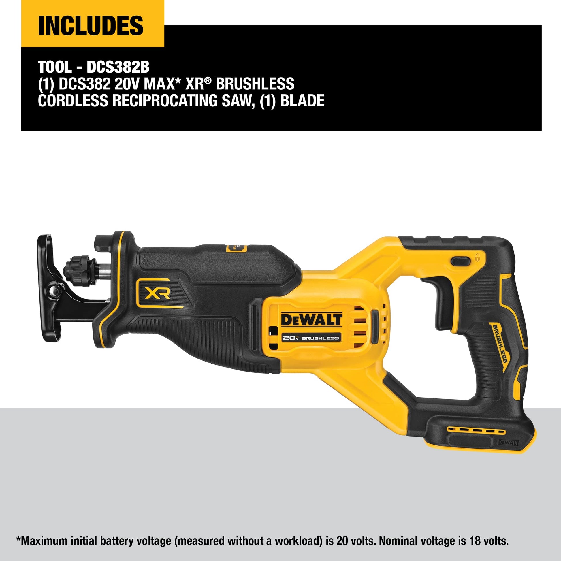 DEWALT 20V MAX XR Reciprocating Saw, Cordless, 2-Finger Variable Trigger, Keyless Blade Clamp, Bare Tool Only (DCS382B) - WoodArtSupply