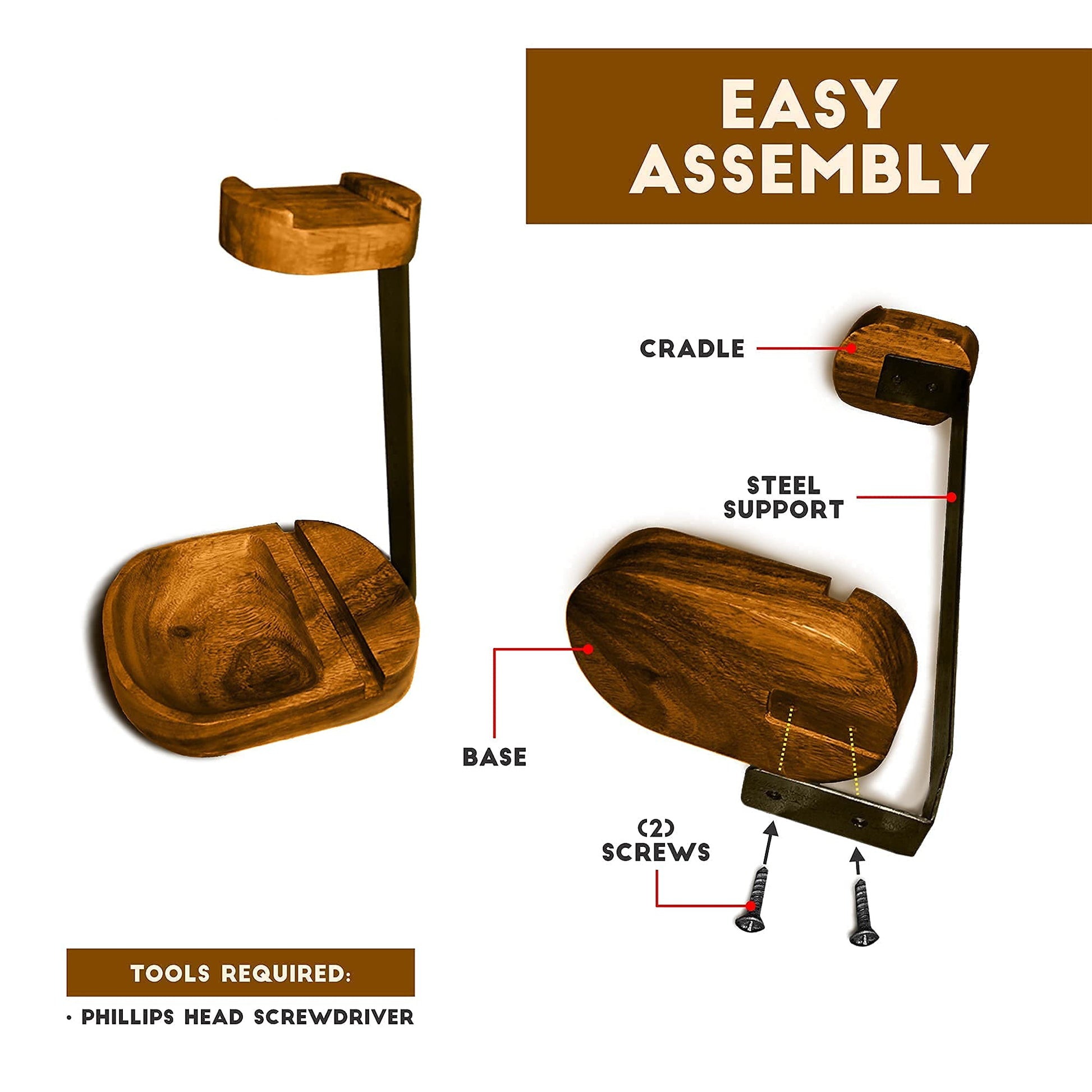 Wrightmart Wooden Headphone Stand, Universal Headset Holder, Desktop Earphone Hanger with Cell Phone Slot and Large Catch All Base, Made of Acacia - WoodArtSupply