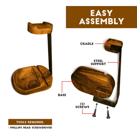 Wrightmart Wooden Headphone Stand, Universal Headset Holder, Desktop Earphone Hanger with Cell Phone Slot and Large Catch All Base, Made of Acacia WRIGHTMART