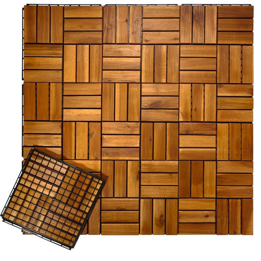 Outdooresta Interlocking Deck Tile Outdoor All Weather 10 Pcs - 12x12" Acacia Wood Patio Tiles Indoor Floor - Balcony Decorations for Apartment - - WoodArtSupply