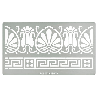 Aleks Melnyk No.328 Metal Stencil, Ancient Greek Fret and Roman Ornament, Meander, Palmette Motif, Border, Patterns, Small Stencil, 1 PC, Template - WoodArtSupply