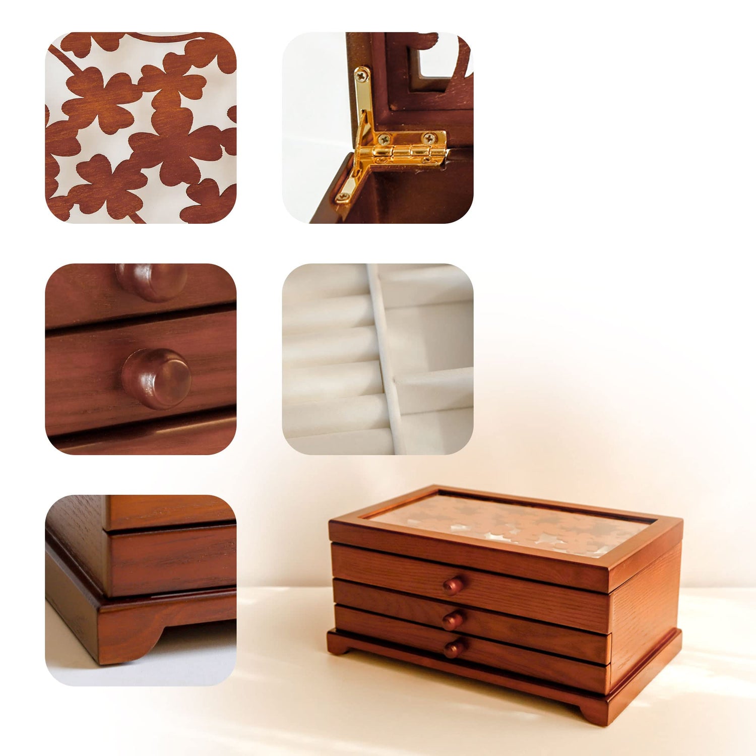 Kendal Wooden Jewelry Box, 3 Layer Jewelry Box for Women, Jewelry Holder Organizer, Wood Jewelry Storage Case for Necklaces, Earring, Rings Kendal