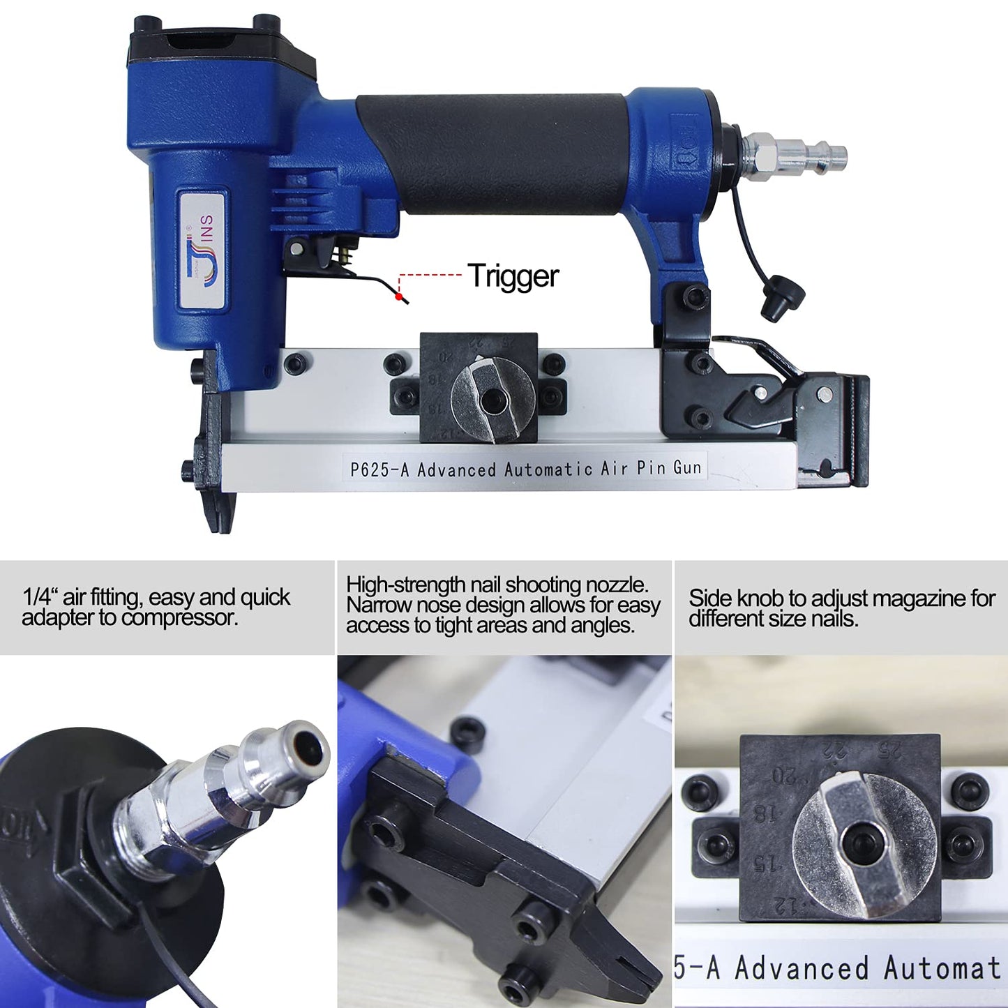 Sutekus 23 Gauge Pin Nailer 15/32" To 1" Pneumatic Air Pin Nailer Gun For Woodworking Applications - WoodArtSupply