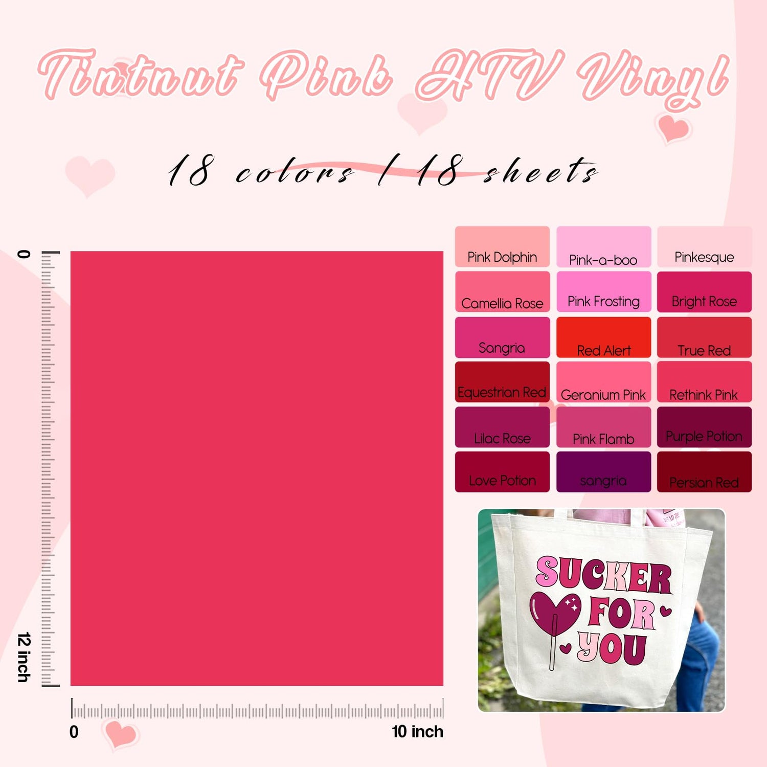 Tintnut Pink HTV Heat Transfer Vinyl - 18 Sheets 12 x 10inches Light Pink Heat Transfer Vinyl Rose Pink HTV Iron on Vinyl for T-Shirts Compatible Tintnut