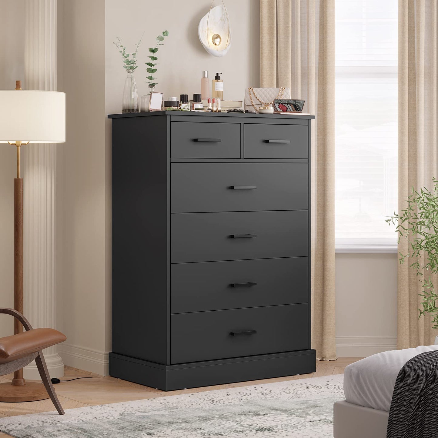 Hasuit Black Dresser for Bedroom, 6 Drawers Dresser Wood Storage Tower Clothes Organizer, Chest of 6 Drawers, Large Capacity Storage Cabinet, Tall - WoodArtSupply