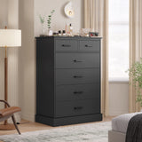 Hasuit Black Dresser for Bedroom, 6 Drawers Dresser Wood Storage Tower Clothes Organizer, Chest of 6 Drawers, Large Capacity Storage Cabinet, Tall Hasuit