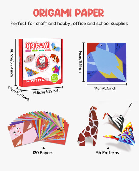 Gamenote Colorful Origami Kit for Kids 54 Projects 120 Double Sided Origami Paper 12 Sheets Practice Papers Instructional Origami Book Origami Gift GAMENOTE