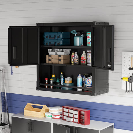 VINGLI Garage Wall Cabinet with Locking Doors and Adjustable Shelf, Metal Wall Cabinet, Floating Upper Storage Cabinet (Black, 30''W x 12''D x 30''H) VINGLI