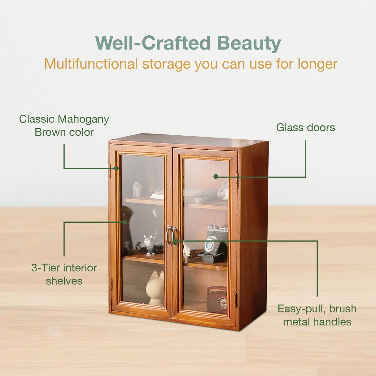 Wall Mount Storage Display Cabinet with Clear Display Doors - 12”x14”x5” Pantry Storage Hanging Cupboard - 3-Level Cover Cabinet with 2 Metal Handles Woodaholic