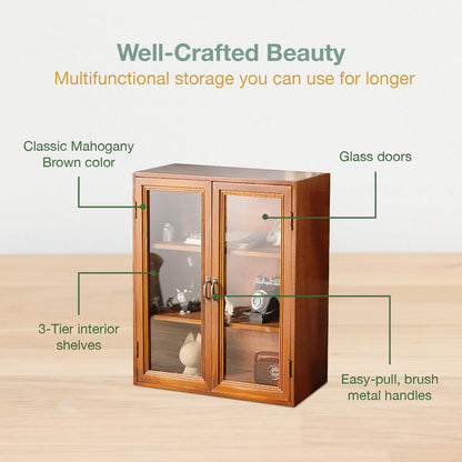 Wall Mount Storage Display Cabinet with Clear Display Doors - 12”x14”x5” Pantry Storage Hanging Cupboard - 3-Level Cover Cabinet with 2 Metal Handles