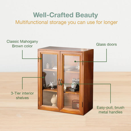 Wall Mount Storage Display Cabinet with Clear Display Doors - 12”x14”x5” Pantry Storage Hanging Cupboard - 3-Level Cover Cabinet with 2 Metal Handles Woodaholic