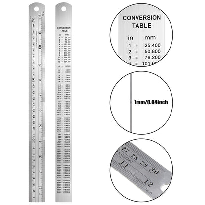 Pocket Ruler 6 Inch and 12 Inch Metal Rulers with Inch and Metric Graduation Stainless Steel Precision Ruler Measuring Tool for Engineering, School, - WoodArtSupply