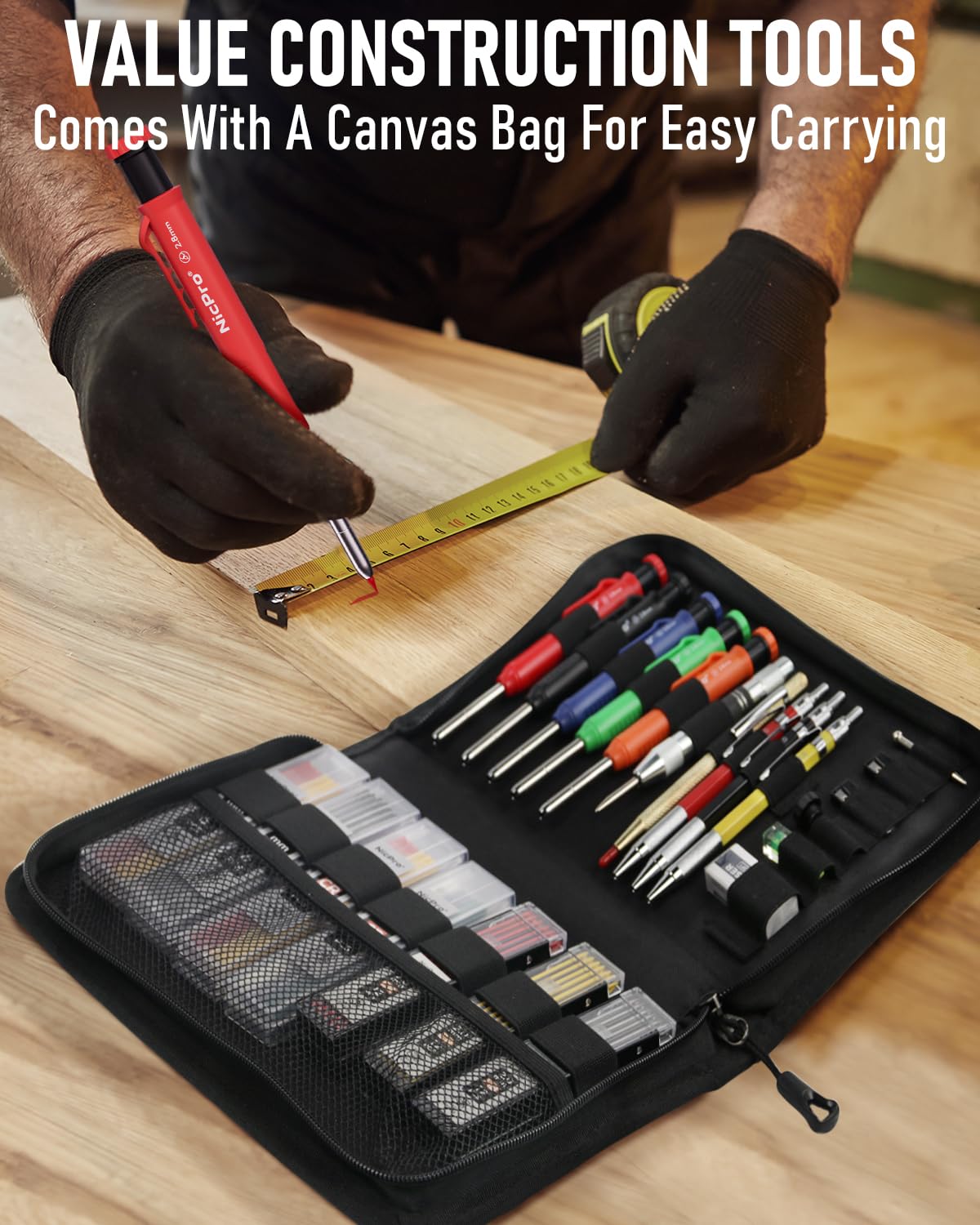 Nicpro 31 Pack Carpenter Pencil Set with Sharpener, Mechanical Carpenter Pencils with 128PCS Refills and Carbide Scribe Tool, Heavy Duty Construction Nicpro