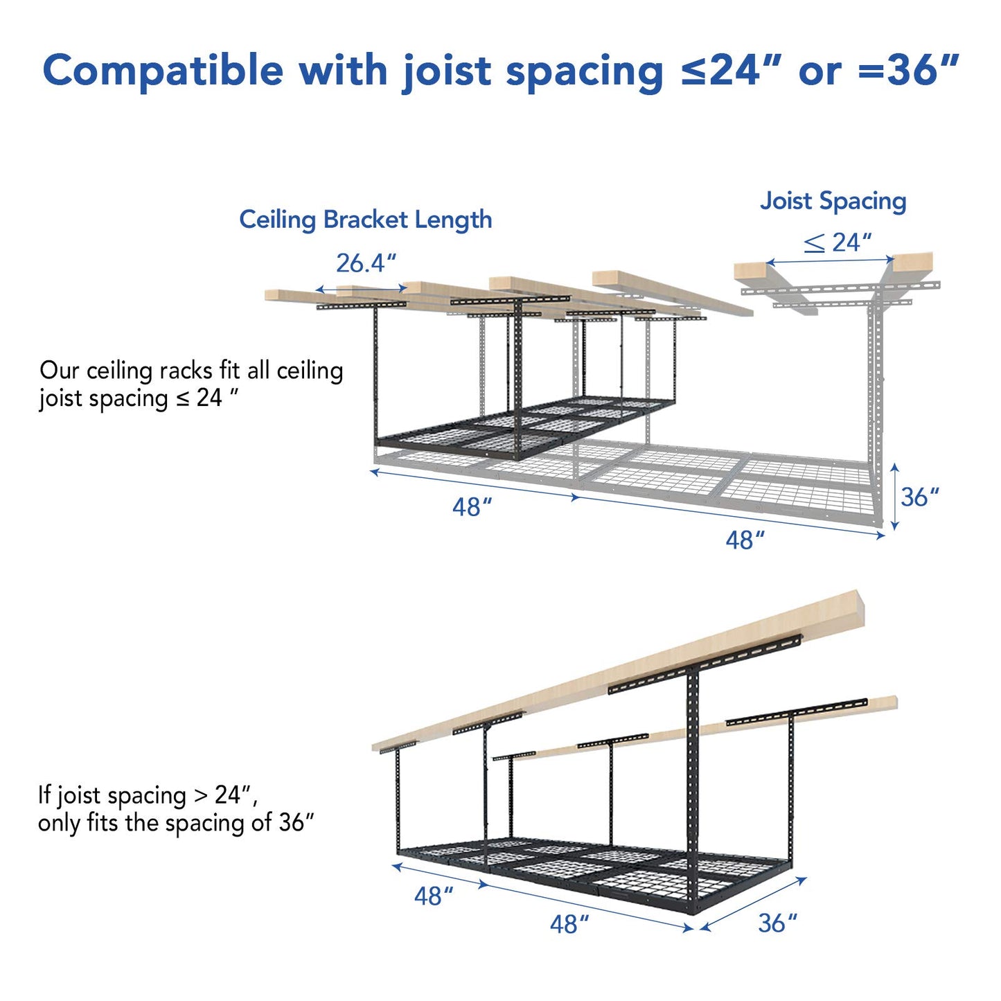 FLEXIMOUNTS 3x8 Overhead Garage Storage Rack,Adjustable Garage Storage Organization Systerm,Heavy Duty Metal Garage Ceiling Storage Racks,600lbs - WoodArtSupply