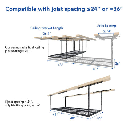 FLEXIMOUNTS 3x8 Overhead Garage Storage Rack,Adjustable Garage Storage Organization Systerm,Heavy Duty Metal Garage Ceiling Storage Racks,600lbs - WoodArtSupply