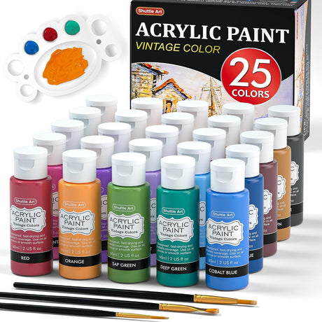 Shuttle Art Acrylic Paint, 25 Vintage Colors Acrylic Paint Set, 2oz/60ml Bottles, Rich Pigmented, Premium Acrylic Paints for Artists, Beginners and Shuttle Art