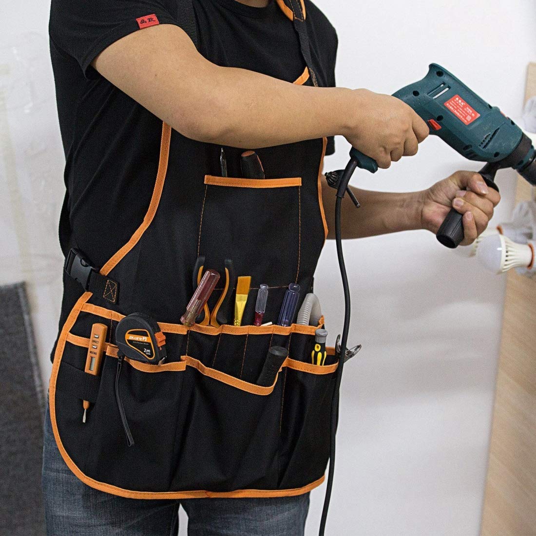JBBERTH Woodworking Apron with 16 Pockets, Work Aprons, Cross-Back Straps Adjustable Size, Durable Canvas Construction, Reinforced Edges, Adjustable JBBERTH