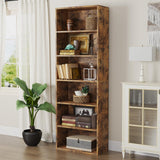 6-Tier Brown Wooden Bookshelf with Cabinet Doors - Multi-Functional Storage for Home Office and Living Spaces oneinmil