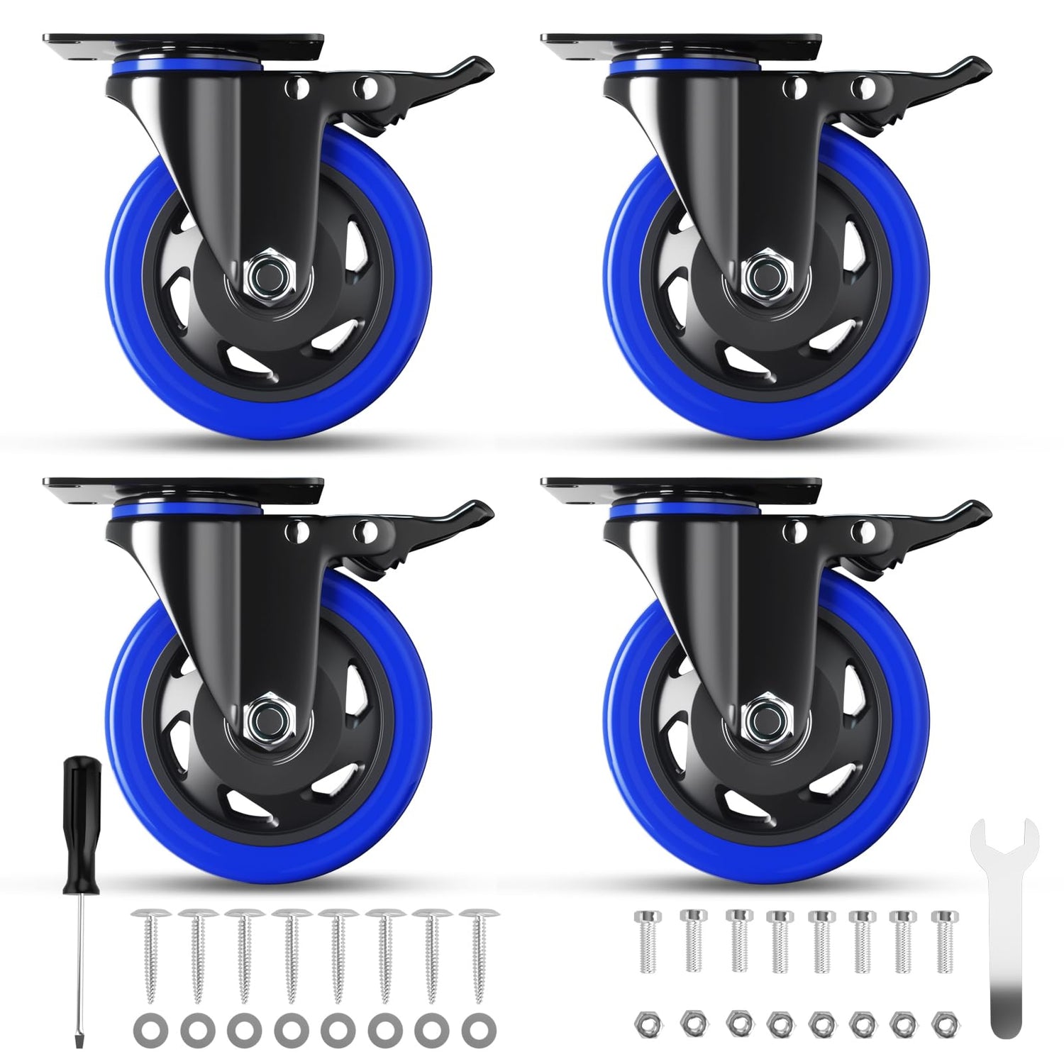 Caster Wheels 3 Inch, Swivel Casters Set of 4 Heavy Duty with Safety Dual Locking, Plate Casters with Double Ball Bearings, Industrial Castor Wheels WOZESEIK
