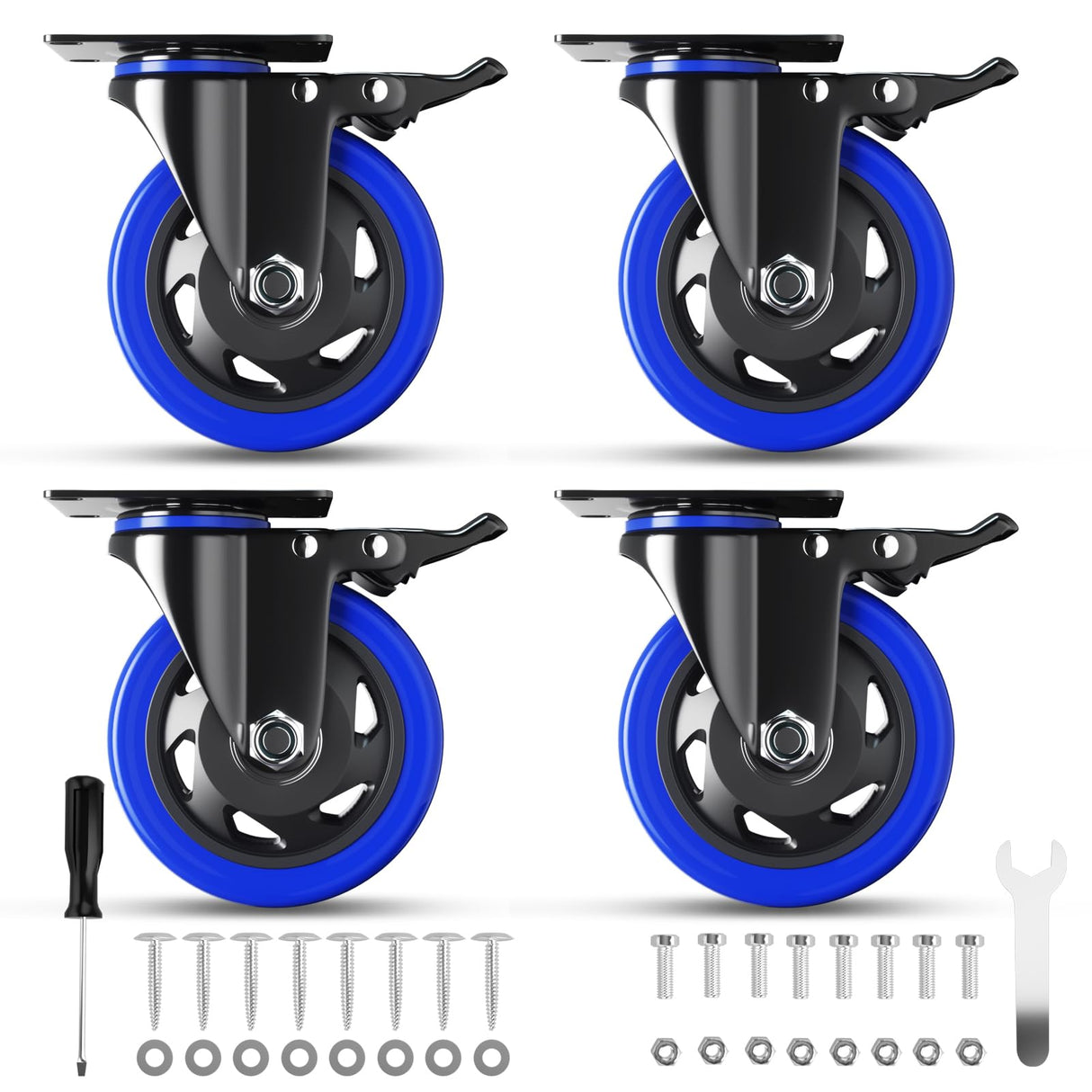 Caster Wheels 3 Inch, Swivel Casters Set of 4 Heavy Duty with Safety Dual Locking, Plate Casters with Double Ball Bearings, Industrial Castor Wheels WOZESEIK