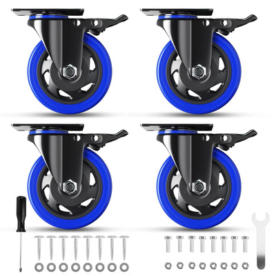 Caster Wheels 3 Inch, Swivel Casters Set of 4 Heavy Duty with Safety Dual Locking, Plate Casters with Double Ball Bearings, Industrial Castor Wheels