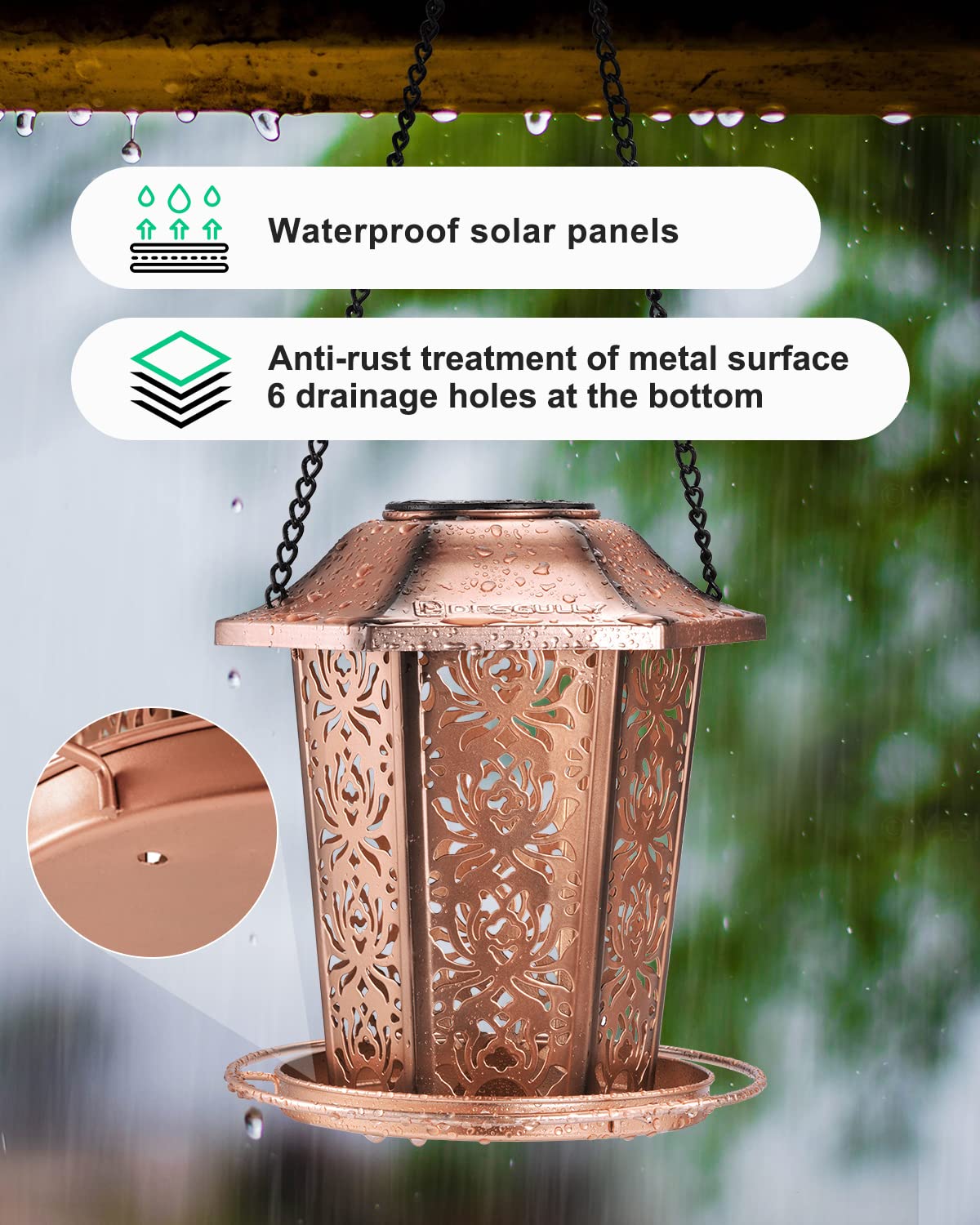 Solar Bird Feeders for Outdoors Hanging - Premium Grade Metal Bird Feeder, Chew-Proof, Weather and Water Resistant Wild Bird feeders, Outside and - WoodArtSupply